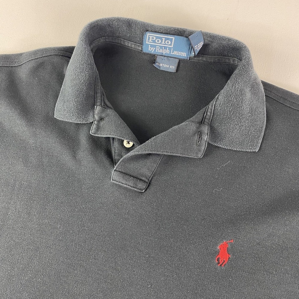 Polo‎ Ralph Lauren Polo Shirt Mens Large Custom Fit Black Short Sleeve Red Pony